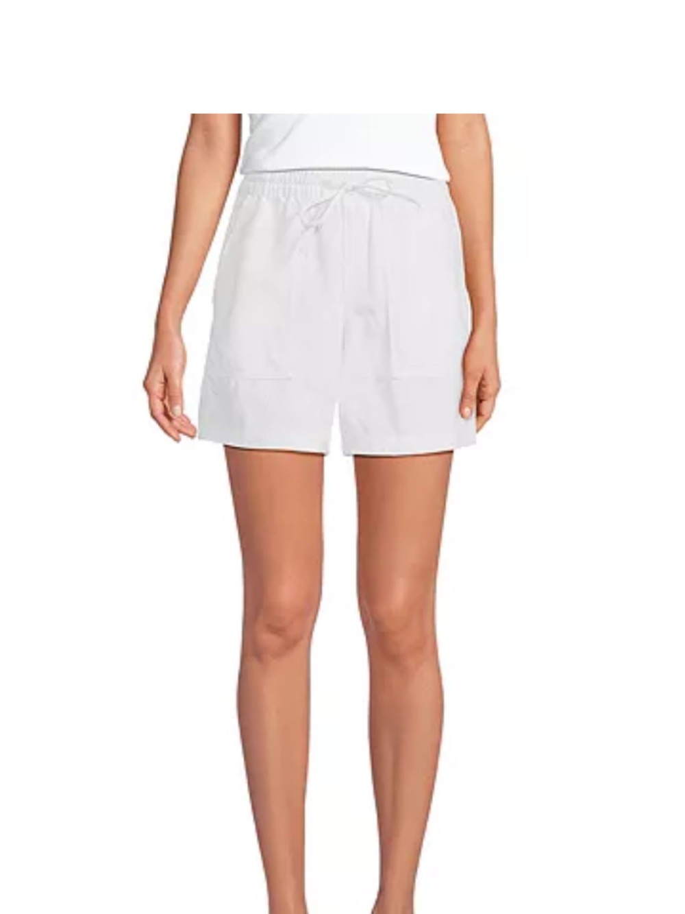 Land’s End Women's White High Rise Linen Shorts with Front Pockets